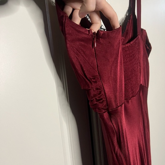 ASTR Wine Satin Corset Midi Dress with Lace Bust - Picture 12 of 15